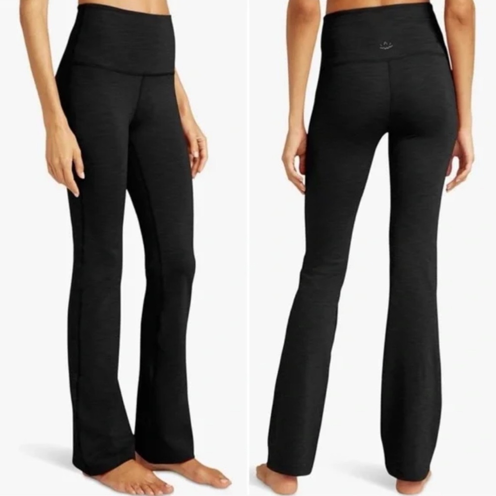 Beyond Yoga‎ Heather Rib Practice High Waisted Boot Cut Pants in Black Heather